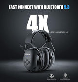 Hocazor HZ07 Upgrade Bluetooth 5.3 Hearing Protection - NRR 25dB Noise Cancelling Earmuffs 40 Hours+ Playing Time with 1500mAh Rechargeable Battery Hocazor