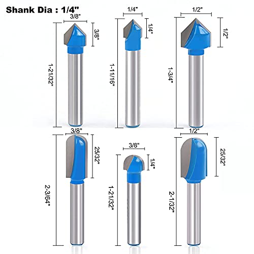 90 Degree V Groove and Round Nose Bit, Newdeli 1/4" Carbide 3D CNC Signmaking Lettering Engraving Router Bit, Woodworking Carving Cutting Tool Newdeli