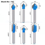 90 Degree V Groove and Round Nose Bit, Newdeli 1/4" Carbide 3D CNC Signmaking Lettering Engraving Router Bit, Woodworking Carving Cutting Tool Newdeli