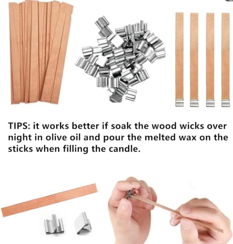 100pcs Wood Wicks for Candles, Wood Candle Wicks Wood Wicks for Candles Making Smokeless Wooden Candle Wicks with Trimmer Natural Crackling Wooden
