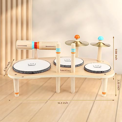 Kids Drum Set for Toddlers 1-3, All in One Musical Instruments - Wooden Musical Toys - Montessori Sensory Toys for 1 Year Old - Birthday Gifts for Vanplay