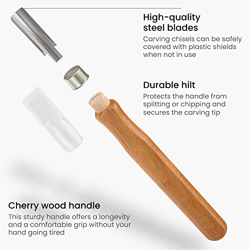 Arteza Wood Carving Tools Kit, 12 Cherry Wood Carving Tools with Steel Nozzles, Craft Supplies for DIY Projects ARTEZA