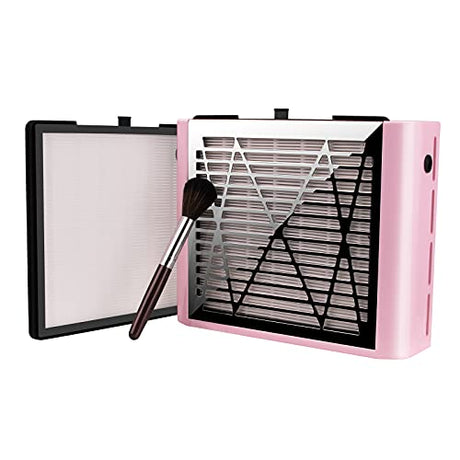 BRANTMAKER Nail Dust Collector with Brush and 2 Reusable Filters, 60W Vacuum Dust Fan for Acrylic Nails (Pink) BRANTMAKER