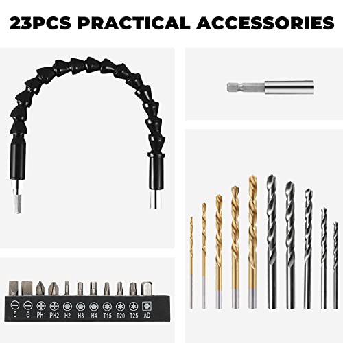 YIOU 20V MAX Cordless Drill, 18 Position Clutch Drill with 23PCS Drill Set, 3/8 Inches Keyless Chuck Power Drill and Battery Charger, Green Driller YIOU