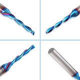 HQMaster Spiral Router Bits Down Cut 1/4 inch Shank Solid Carbide Nano Blue Coated Spiral Downcut CNC Bits End Mill for Wood Cut Carving Engraver HQMaster