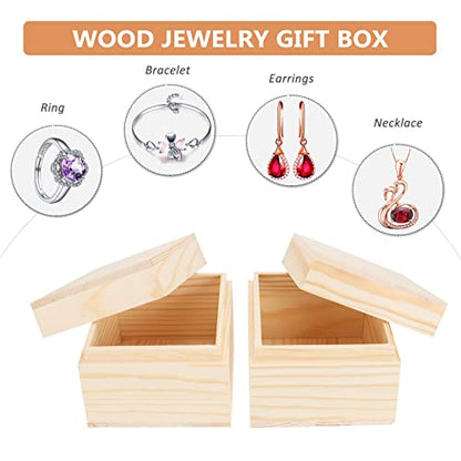 Zerodeko 2pcs Boxes Solid Wood Gift Box Wood Jewelry Case Cajitas De Regalo Para Joyeria Unpainted Jewelry Organizer Tray Country Jewelry Wood Decor