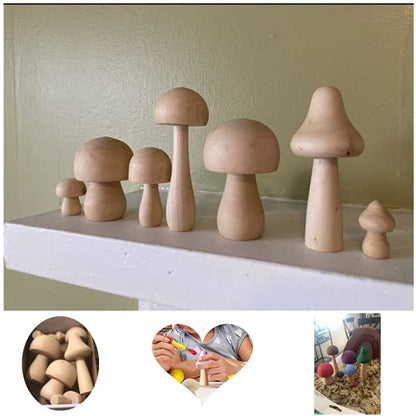 Unfinished Wooden Mushroom Toy Set, Various Sizes Mushrooms Unpainted Wood Mushroom for Children's Arts and DIY Crafts，Art & Craft Projects - WoodArtSupply