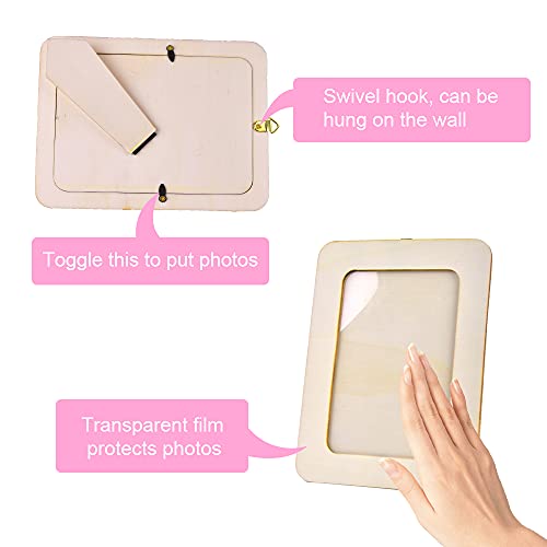 Aweyka Picture Frame Painting Craft Kit, 5 Packs 6 x 8 inch DIY Wooden Photo Frames with Stand & Clear Protector, Painting Tools Set, Eva Stickers Aweyka