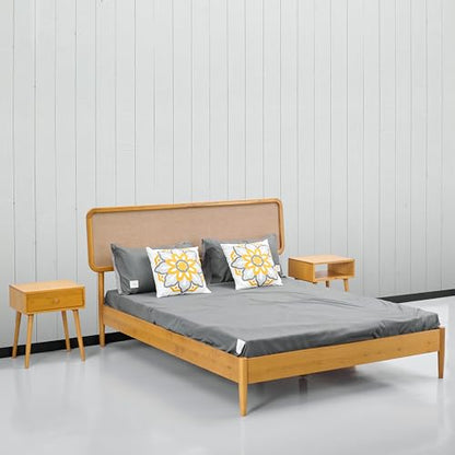 NTC Lupin King Wooden Bed Frame with Headboard - Solid Oak & Rubber Wood, Silent Slats, 1000 Lb Capacity - WoodArtSupply