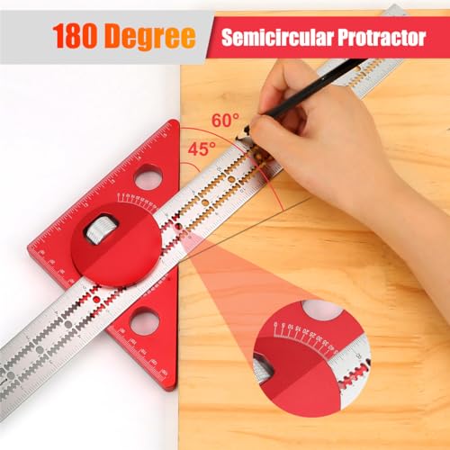 Woodworking Edge Ruler,Woodworking Scriber Ruler with Adjustable Protractor Angle Finder, 0-180 Degrees Angle Measuring Tool ， Architect Ruler for - WoodArtSupply