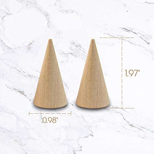 Framendino, 10 Pack Natural Wood Cone Ring Holder Finger Jewelry Display Stand Organizer DIY Craft Wooden Cone (Vertical Shaped)