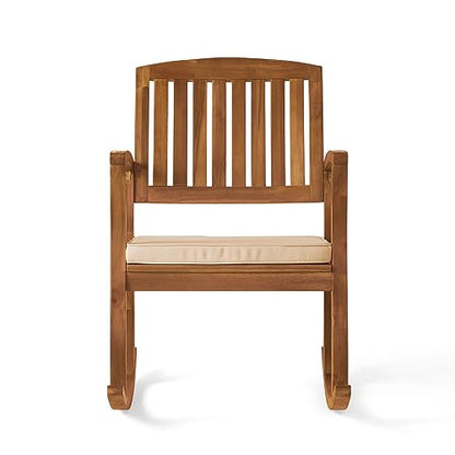 Christopher Knight Home Selma Acacia Rocking Chair with Cushion, Teak Finish - WoodArtSupply