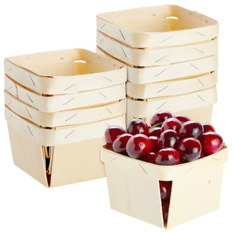 Bright Creations 10 Pack 1-Pint Wooden Berry Baskets for Picking Fruit, Arts and Crafts, Decor, 4 Inch Square Vented Wood Berry Containers Bright Creations