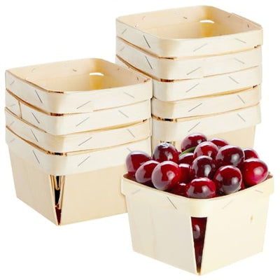 Bright Creations 10 Pack 1-Pint Wooden Berry Baskets for Picking Fruit, Arts and Crafts, Decor, 4 Inch Square Vented Wood Berry Containers