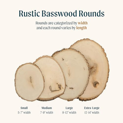 Walnut Hollow Rustic Basswood Round, Medium 7-9" Wide with Live Edge Wood (Pack of 12) - for Wood Burning, Home Décor, and Rustic Weddings - WoodArtSupply