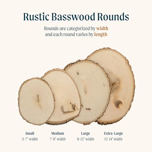 Walnut Hollow Rustic Basswood Round, Extra Large 12-14" Wide with Live Edge Wood (Pack of 6) - for Wood Burning, Home Décor, and Rustic Weddings - WoodArtSupply