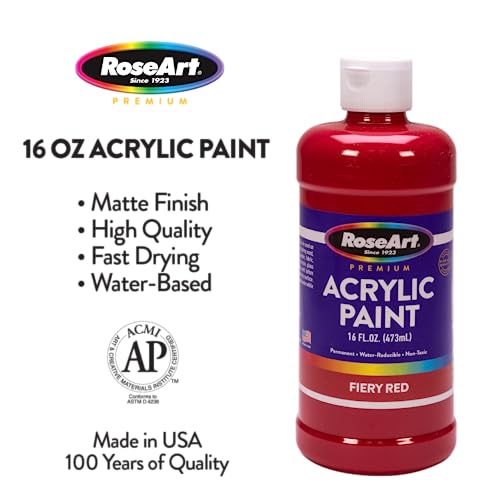 Rose Art acrylic Paint Set – Set of 12 Vibrant Colors in 16oz Bottles Rose Art