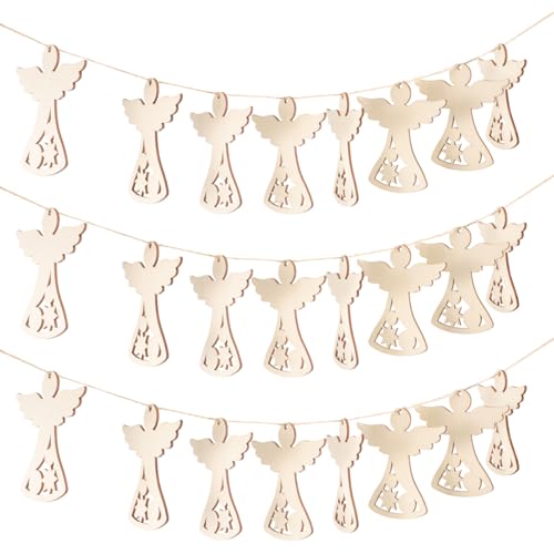 EXCEART 30pcs Christmas Angel Wooden Cutouts Xmas Unfinished Wooden Angel Shape Blank Wood Angel Gift Tags for DIY Crafts Christmas Tree Ornaments