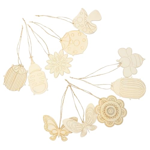 KALLORY 30 Pcs Unfinished Wood Crafts Butterfly Wood Slices Flower Wooden Cutouts with Holes Wooden Spring Ornaments to Paint DIY Blank Unfinished KALLORY
