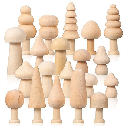 Kisangel 20pcs Mini Wood Mushrooms Wooden Trees Unpainted Little Pegs for Christmas Tree DIY Arts Crafts