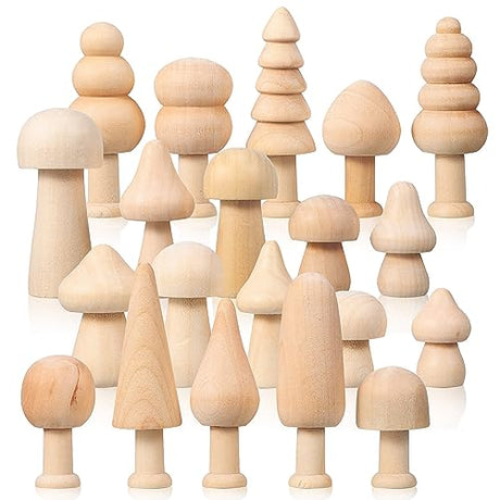 Kisangel 20pcs Mini Wood Mushrooms Wooden Trees Unpainted Little Pegs for Christmas Tree DIY Arts Crafts Kisangel