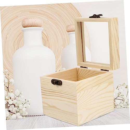 NOLITOY 4 Pcs Wooden Box with Glass Lid Glass Jewelry Keepsake Jewelry Container Candy Unfinished Wooden Chest Necklace Case Wooden Decor Wooden NOLITOY