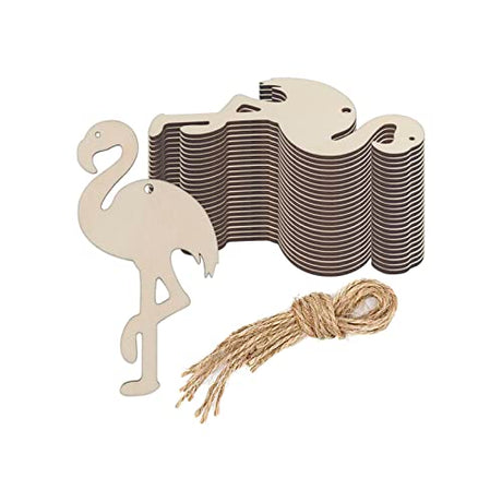 Creaides 40pcs Wooden Flamingo Shaped Cutout Crafts Unfinished Wood Ornaments Gift Tags Perfect for Hawaii Holiday Party Home Decoration Creaides