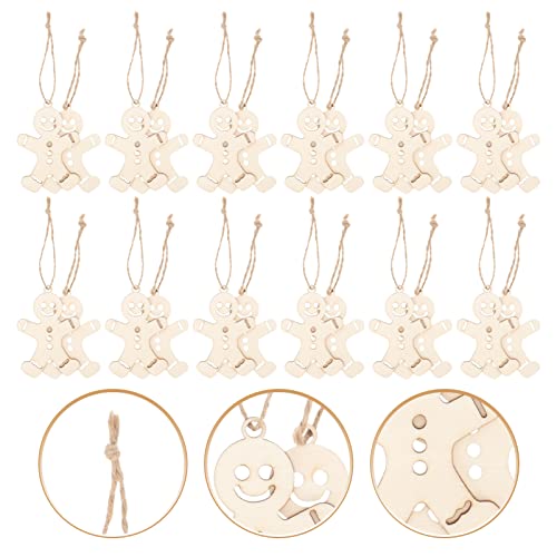 iplusmile 100pcs Wooden Gingerbread Man Cutouts Unfinished Wood Ornaments Blank Gingerbread Man Shape Pendants with Ropes for Christmas Easter Tree iplusmile