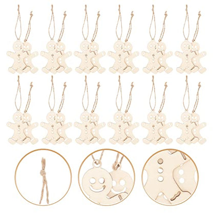 iplusmile 100pcs Wooden Gingerbread Man Cutouts Unfinished Wood Ornaments Blank Gingerbread Man Shape Pendants with Ropes for Christmas Easter Tree - WoodArtSupply