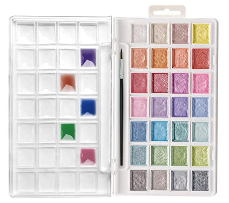 Artecho Watercolor Paint Set, 28 Glitter Metallic Colors, Semi-Moist Pearlescent Water color, Ideal for Beginners and Artists Artecho