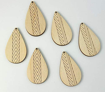 ALL SIZES BULK (12pc to 100pc) Unfinished Wood Cutout Chevron Lines Sectioned Teardrop Tear Drop Earring Jewelry Blanks Crafts Made in Texas