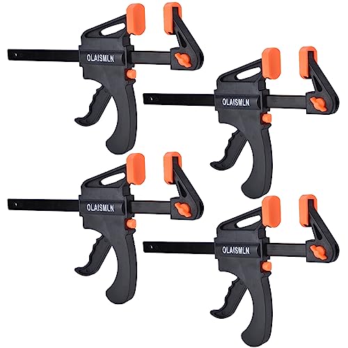 Olaismln 4-Pack 6 inch Bar Clamps for Woodworking, One-Handed Clamp/Spreader, Trigger Clamps with 150 lbs, Quick-Change F Clamp for Gluing Securing, - WoodArtSupply