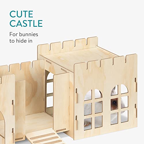 Navaris Rabbit Castle - Wooden Hideaway Playhouse for Pet Bunny - MDF & Pine Wood Rabbit Toy House - Bunny Hideout Fort - 27.2" x 9.4" x 10" Navaris