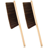 2 Pieces Woooden Dust Brush Hand Broom Bench Brush with Long Wood Handle Whisk Broom Soft Bristle Brush for Counter Bed Sofa Car Fireplace Clothes Dazzhues