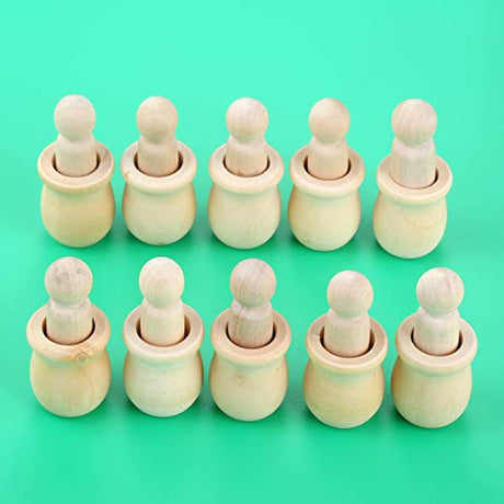 10PCs Wood Peg Dolls Wooden Figures, Mini People Unfinished Wooden DIY Craft Toy Set Decoration Unpainted Blank Wooden Peg People, Nesting Set Peg Yetaha