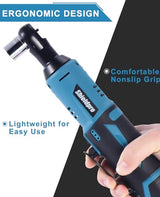 SHIELDPRO Cordless Electric Ratchet Wrench Kit,40Ft-lb 3/8" Power Ratchet Wrench 1-Hour Fast Charge,2 Packs 2000MA Lithium-Lon Battery,1/4 SHIELDPRO