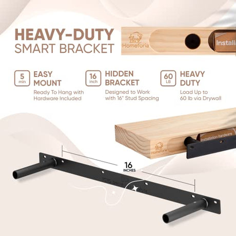 Homeforia Rustic Farmhouse Floating Shelves, Bathroom Wooden Shelves for Wall Mounted, Thick Industrial Kitchen Wood Shelf - 30 x 6.5 x 1.75 inch - Homeforia