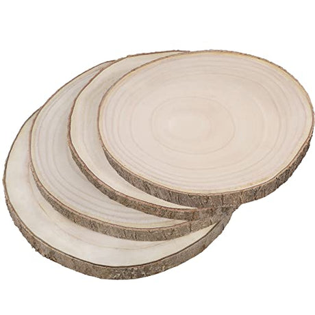 Prsildan 4 Pcs Large Natural Wood Slices, 11-12.5 Inches Unfinished Wood Centerpieces for Tables, DIY Round Rustic Wooden Circle Crafts for Wedding Prsildan