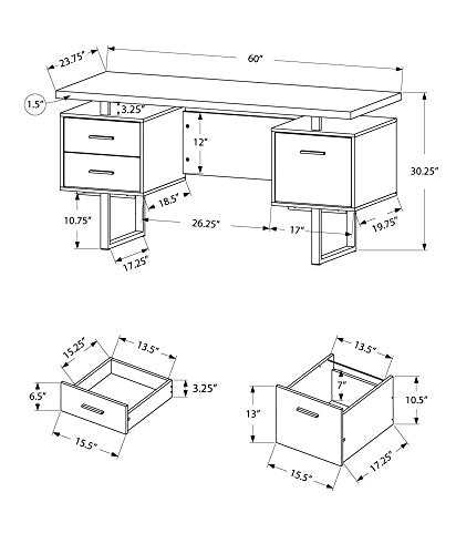 Monarch Specialties Walnut Hollow-Core/Silver Metal Office Desk, 60-Inch Monarch Specialties