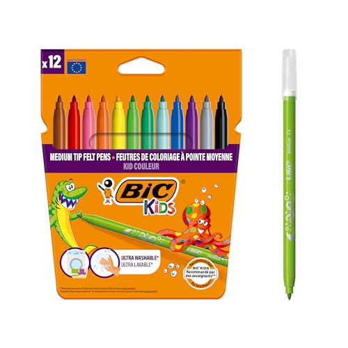 Bic Kids Kid Couleur Felt Tip Colouring Pens - Assorted Colours, Cardboard Wallet of 12 BIC