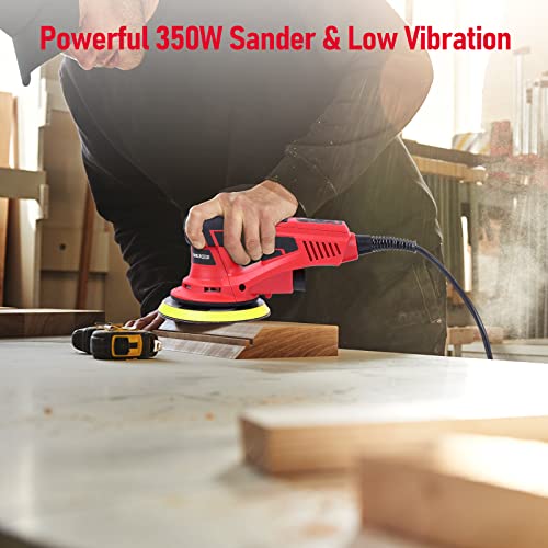 Electric Random Orbital Sander,PioneerWorks Brushless Motor,Powerful 350W & Low Vibration,10000 RPM,6-Inch For Woodworking, Polishing,Carpentry PioneerWorks