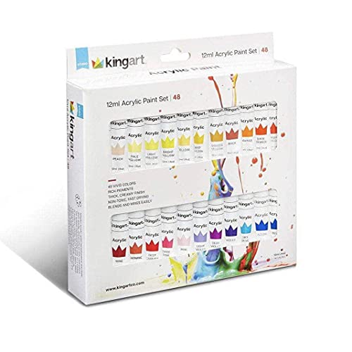 KINGART Studio Acrylic Paint, 12ml (.4oz), Set of 48 Colors KINGART