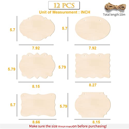 12Pcs Unfinished Wood Crafts, Rectangle-Shaped Wood Slices Wood Blank, Wood Sign Wood Plaque for Crafts, Door Hanger, Wood Burning, Painting, Brmeday