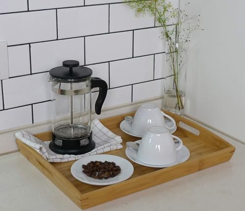 Joy&Grace 100% Bamboo Wood Butler Serving Tray with Handles - Breakfast/Coffee Table Tray, Decorative Ottoman Tray, Serving Platter for Joy&Grace