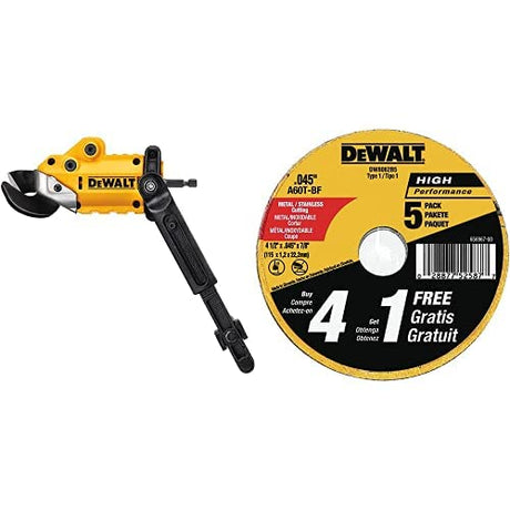 DEWALT Metal Shear/Cutter Drill Attachment (DWASHRIR) and DEWALT Cutting Wheel, General Purpose Metal Cutting, 4-1/2-Inch, 5-Pack (DW8062B5), Multi DEWALT