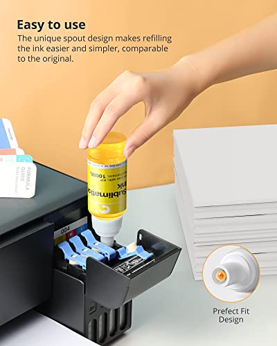 Hiipoo Sublimation Ink Set with 110 Sheet Sublimation Paper 8.5x11” 125G, 2 Pack Teflon Sheet, Heat Tape compatible for Inkjet Printer ET-2720 Hiipoo