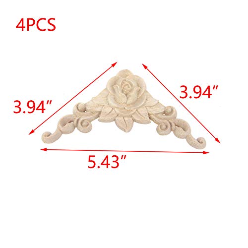 T Tulead Furniture Appliques Wooden Onlay Decorative Appliques 100x100mm Rose Pattern Unfinished Corner Onlay Pack of 4 T Tulead