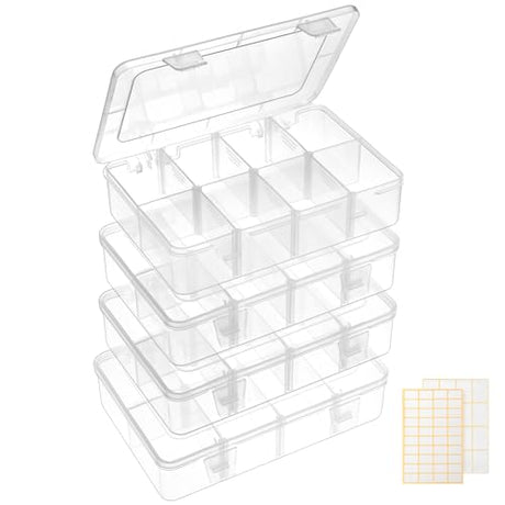 QUEFE 4 Pack 8 Grids Bead Organizers and Storage, Plastic Organizer Box with Removable Dividers Tackle Box Organizer for Candies Snacks Electronics QUEFE