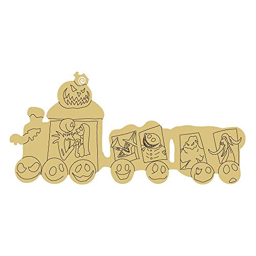 Halloween Train Design by Lines Cutout Unfinished Wood Door Hanger Halloween Decor Holiday Party MDF Shape Canvas Style 1 Art 1 (6") Diverse Woodworking