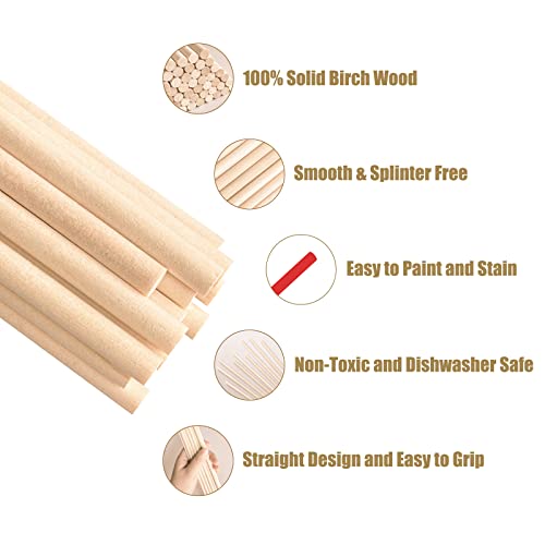 KTOJOY 50PCS Dowel Rods Wood Sticks Wooden Dowel Rods - 1/4 x 12 Inch Precut Dowels for Crafting, Hardwood Dowel Rod Assortment, Wooden Rod Sticks KTOJOY